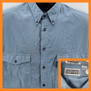Levis Silver Label Mens Blue‎ Pinstripe Button Down Long Sleeve Shirt Size L